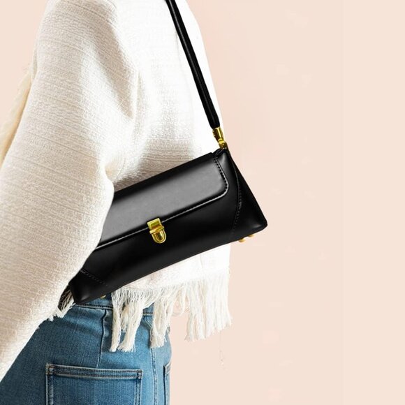 Chic Vintage Handbag with Durable PU Leather and Buckle Closure - 11x4.5 Inches - Picture 3 of 6